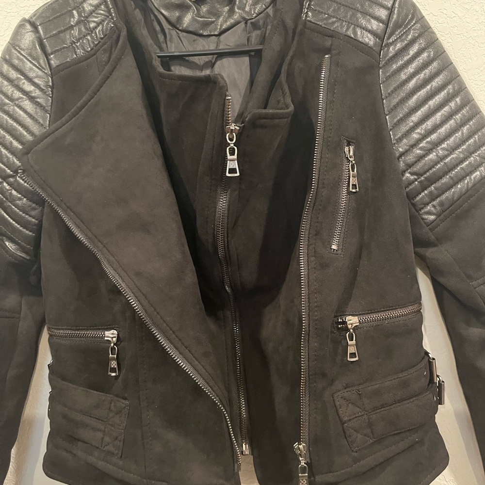 AFTF Basic Outerwear Mixed Media Moto Jacket Size USA XL
